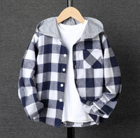 Deep Blue Plaid Hooded Top