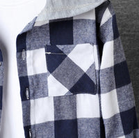 Deep Blue Plaid Hooded Top