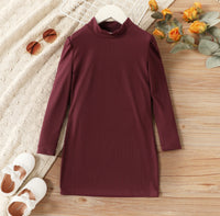 Ribbed Long-sleeve Dress - Burgundy