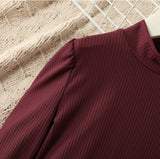 Ribbed Long-sleeve Dress - Burgundy