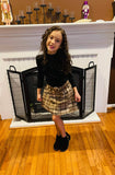 Mock Neck Puff-sleeve top and Belted Plaid Skirt Set